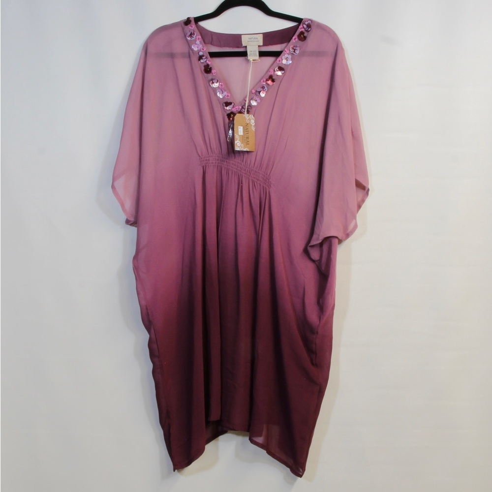 Natural Impressions Two-Tone Embellished Maroon Pink Sheer Cover-Up NWT